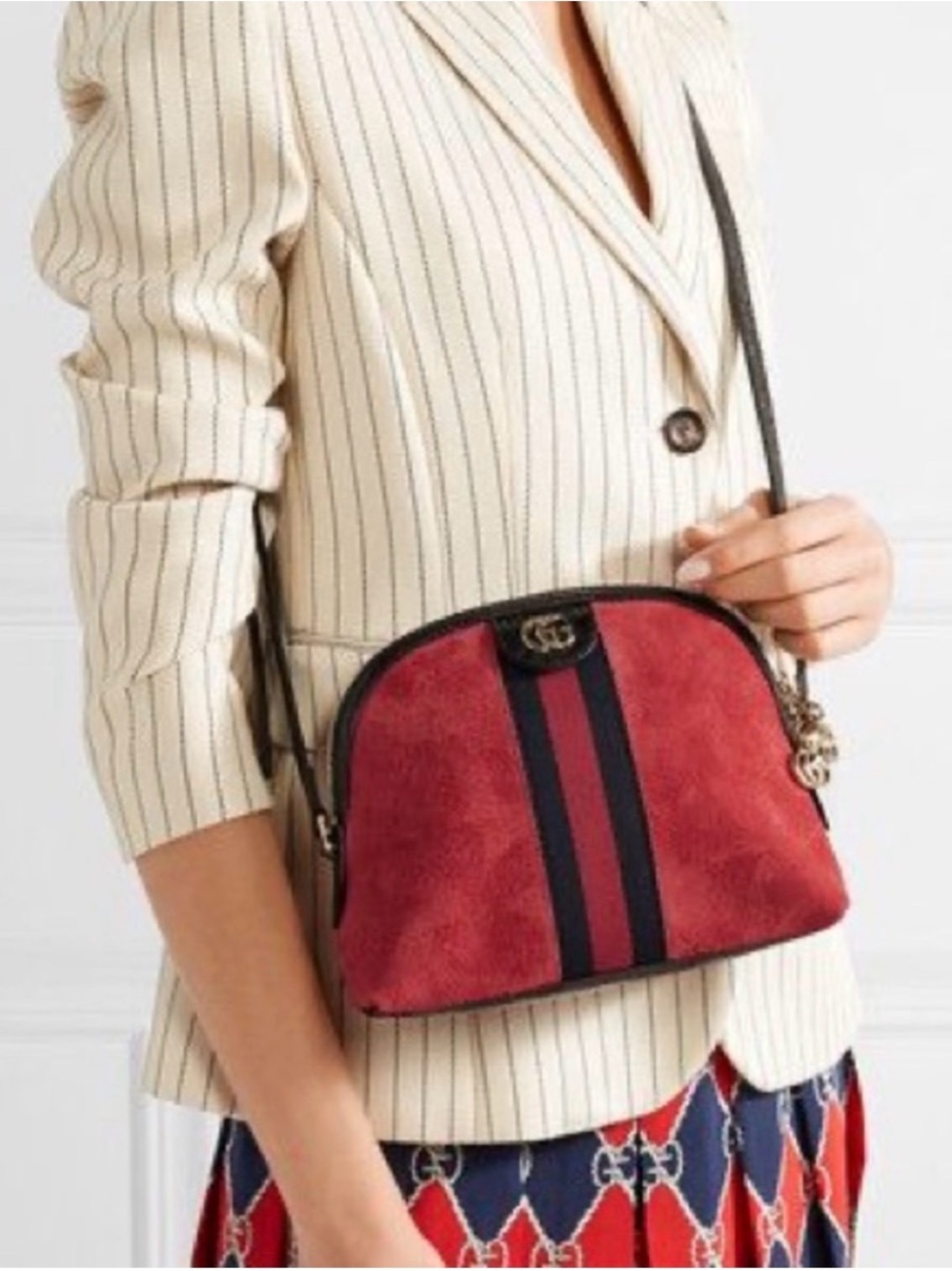 Gucci Ophidia Small Shoulder Bag Red Suede GG Web Crossbody